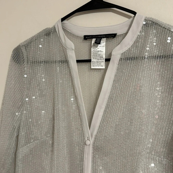 White House Black Market sheer sequin long sleeve button up blouse - Picture 5 of 6